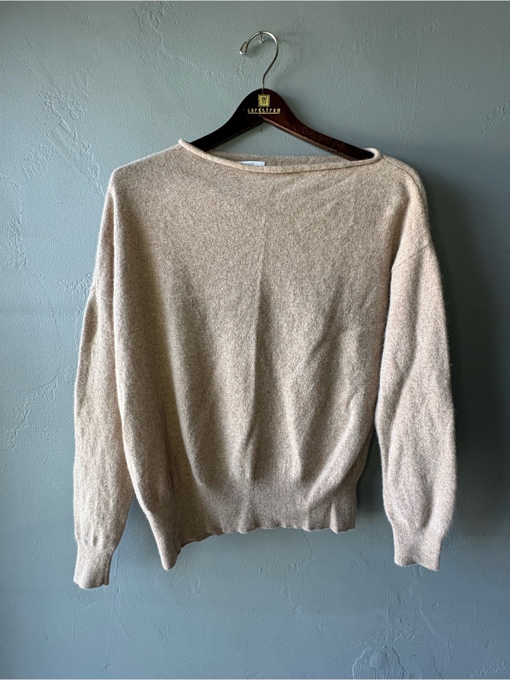Nordstrom 100% Cashmere Boatneck Roll-Edge Sweater Beige/Taupe ~ Size M